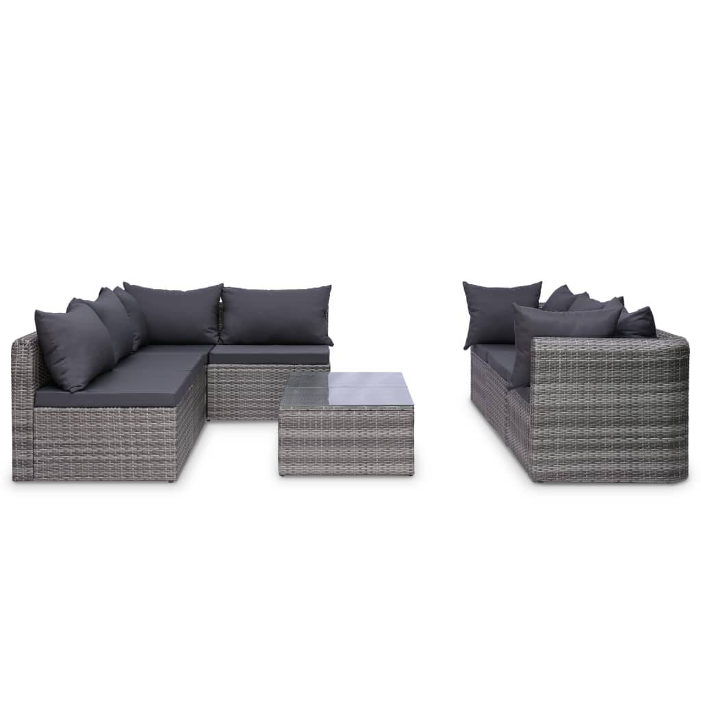 Helloshop26 - Salon de jardin meuble d'extérieur ensemble de mobilier 8 pièces avec coussins résine tressée gris - Imagen 3