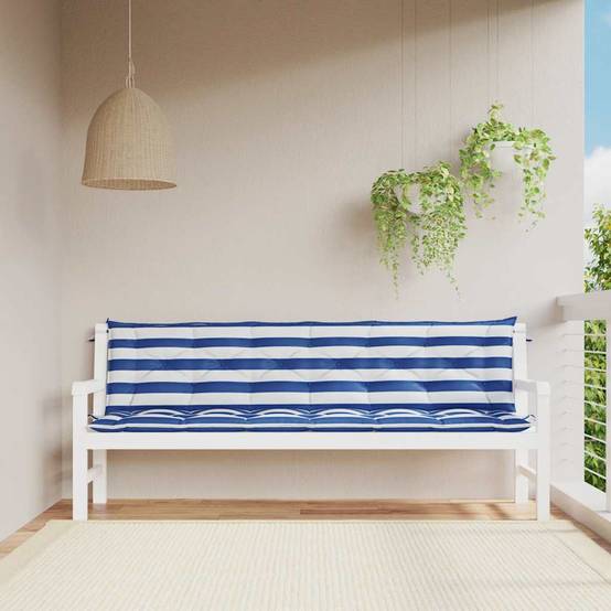 Coussins de banc de jardin lot de 2 | Coussins d'extérieur rayures bleues et blanches Maison Chic - Image 2