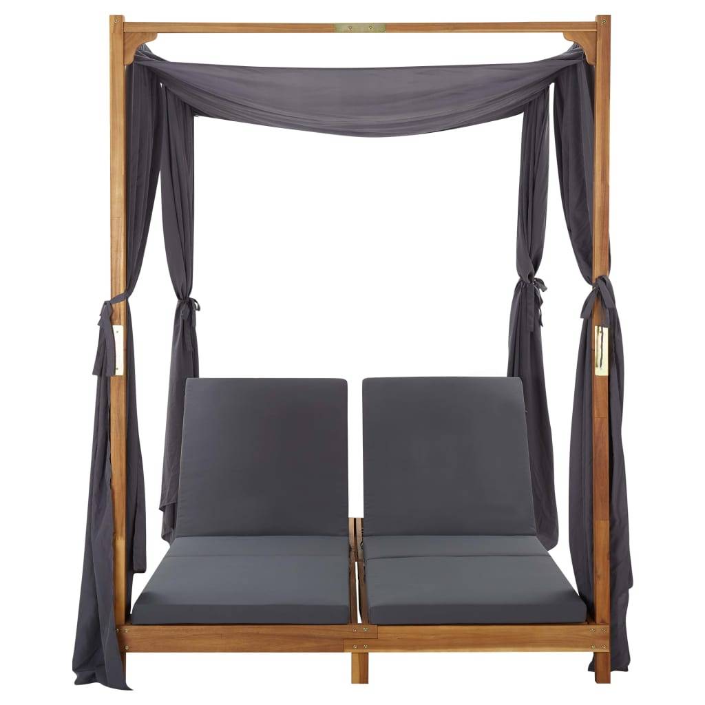Vidaxl - Chaise longue double avec rideaux et coussins Bois d'acacia vidaXL 310319 - Imagen 9