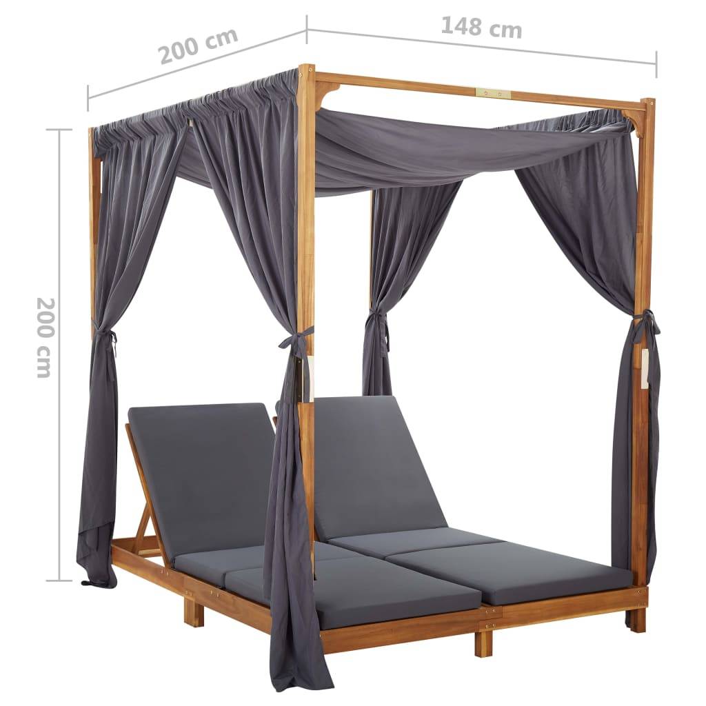 Vidaxl - Chaise longue double avec rideaux et coussins Bois d'acacia vidaXL 310319 - Imagen 3