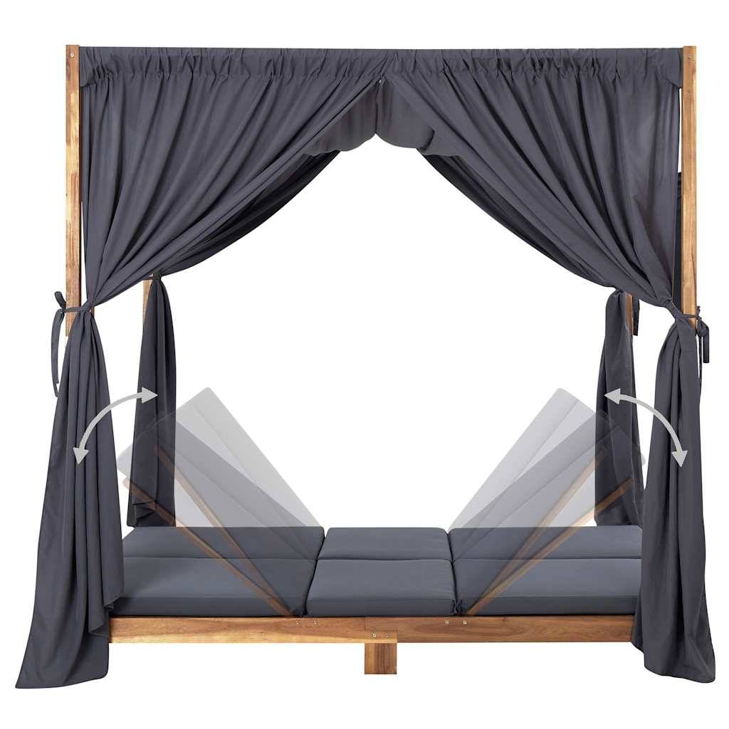 Vidaxl - Chaise longue double avec rideaux et coussins Bois d'acacia vidaXL 310319 - Imagen 7