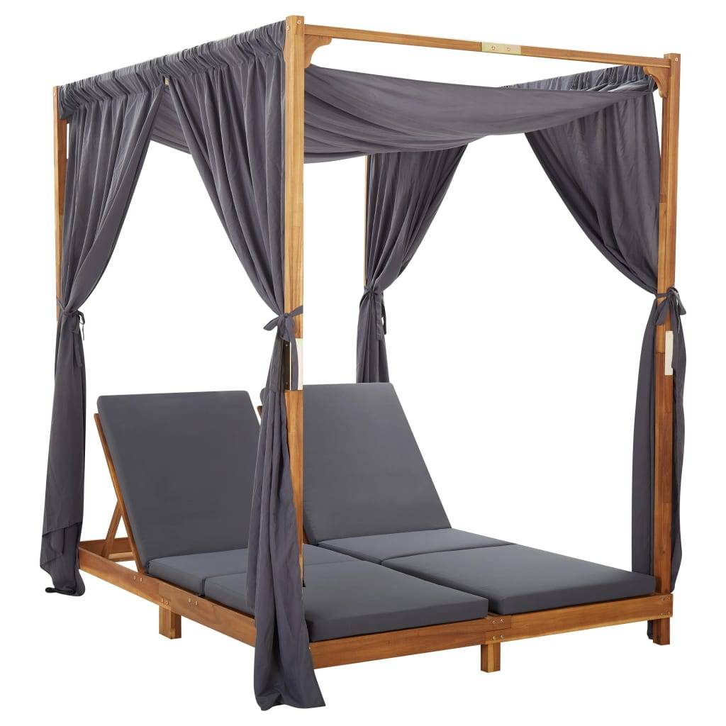 Vidaxl - Chaise longue double avec rideaux et coussins Bois d'acacia vidaXL 310319 - Imagen 1