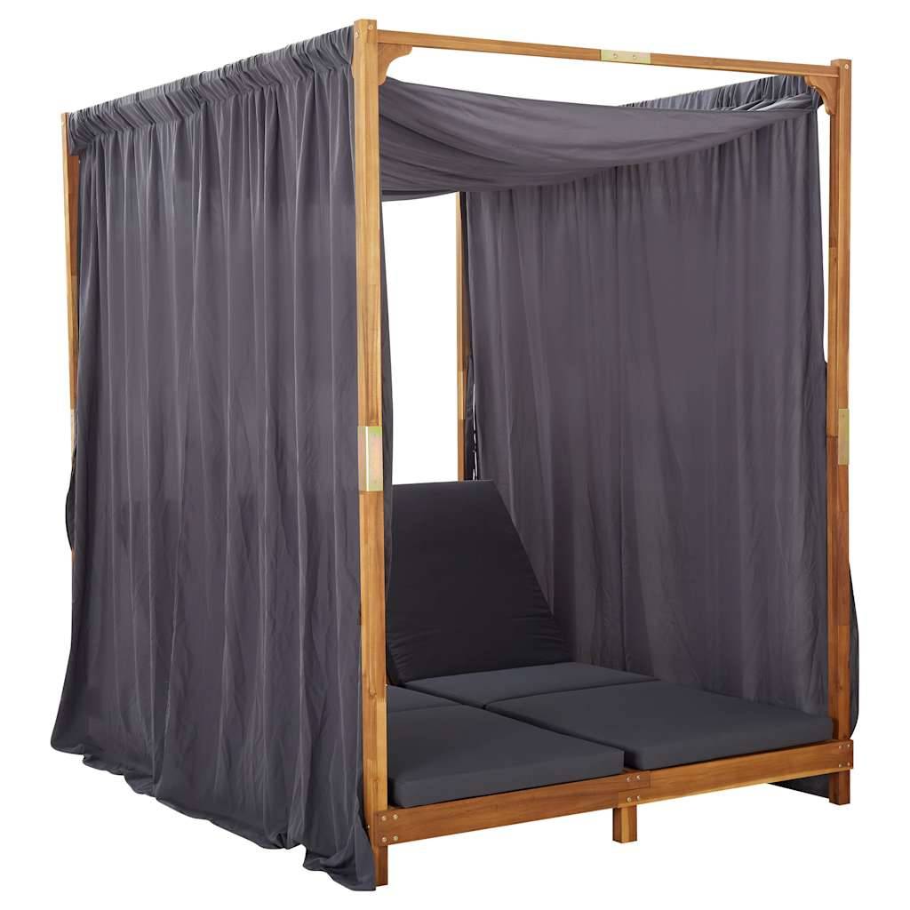 Vidaxl - Chaise longue double avec rideaux et coussins Bois d'acacia vidaXL 310319 - Imagen 2