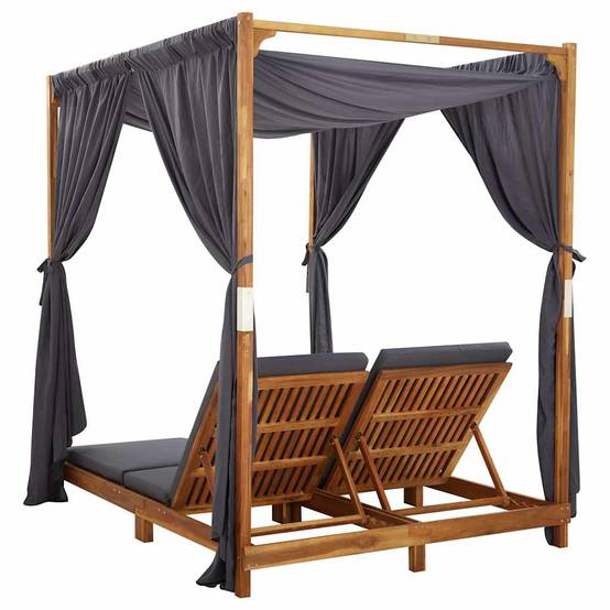 Vidaxl - Chaise longue double avec rideaux et coussins Bois d'acacia vidaXL 310319 - Imagen 8