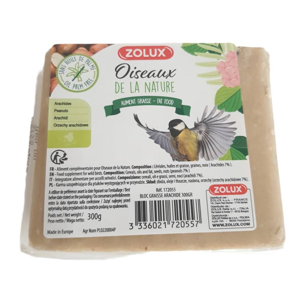 Zolux - zolux - Bloc de graisse arachides 300 gr pour oiseaux de la nature - Imagen 1