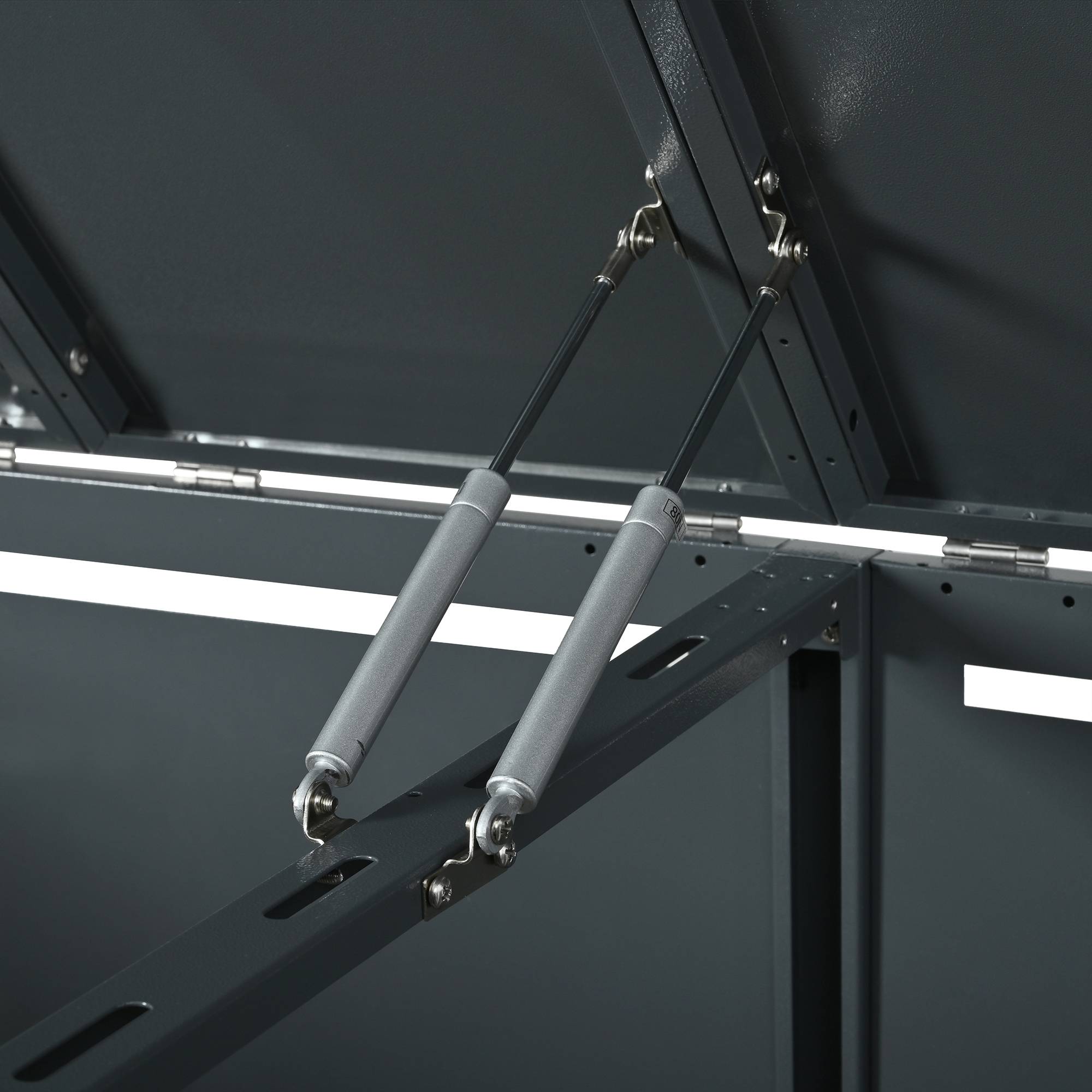 Cache-poubelle double Acier galvanisé Extérieur Ouverture vérin 132x80x118cm Gris Bois - ComfortXL Outdoor Living - Image 9