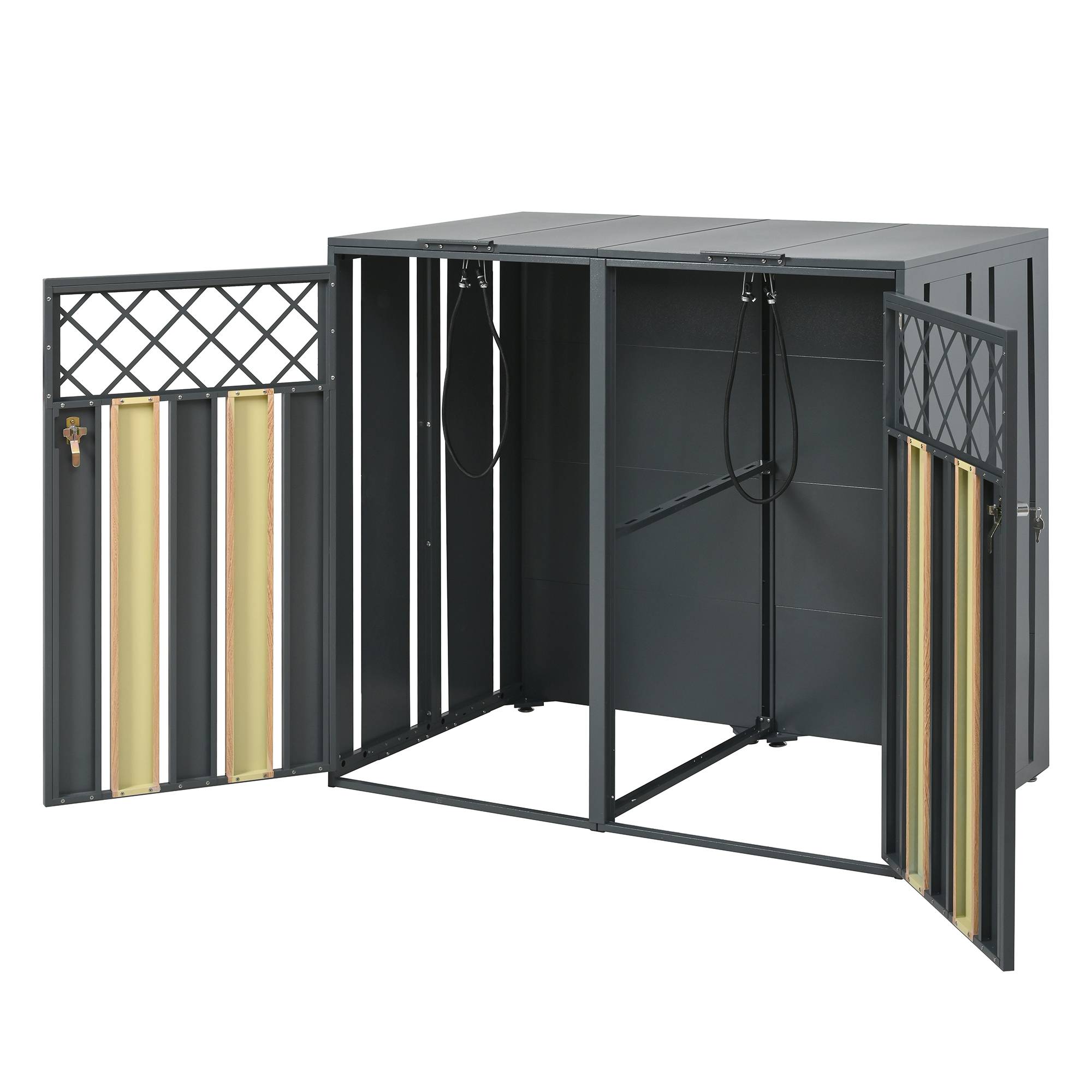 Cache-poubelle double Acier galvanisé Extérieur Ouverture vérin 132x80x118cm Gris Bois - ComfortXL Outdoor Living - Image 5