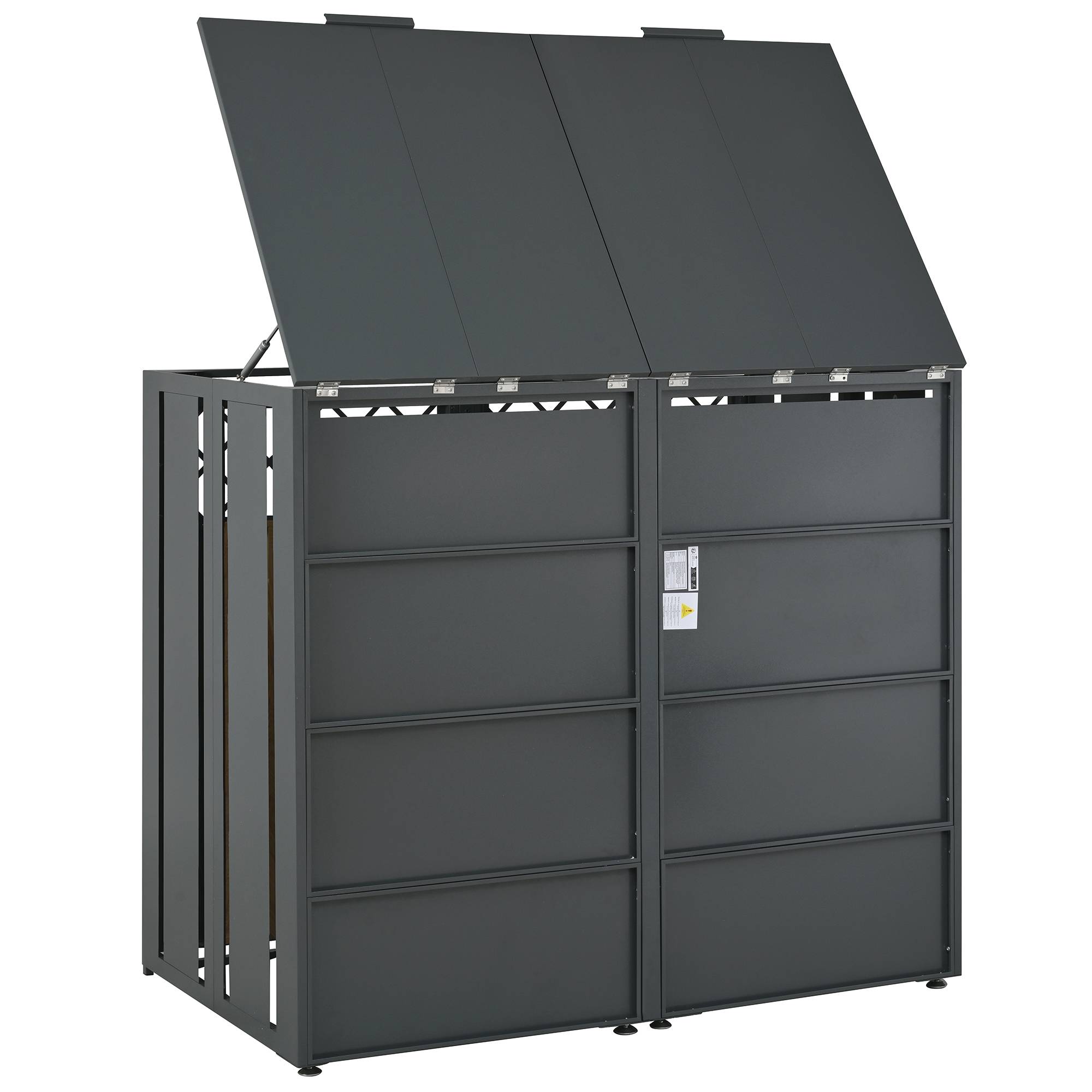 Cache-poubelle double Acier galvanisé Extérieur Ouverture vérin 132x80x118cm Gris Bois - ComfortXL Outdoor Living - Image 6