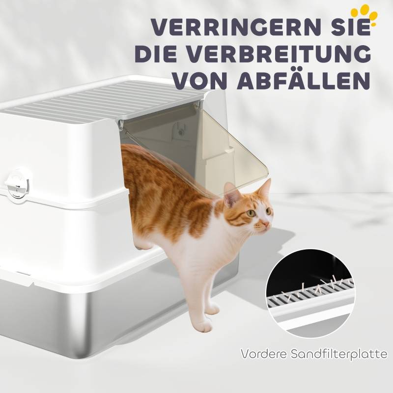 Maison de toilette chat acier inoxydable grand espace anti-odeur 60x40cm gris - ComfortXL Outdoor Living - Image 8