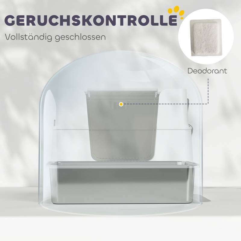 Maison de toilette chat acier inoxydable grand espace anti-odeur 60x40cm gris - ComfortXL Outdoor Living - Image 6