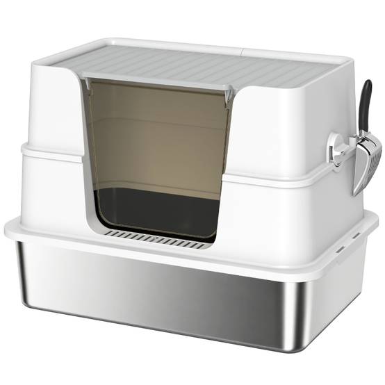 Maison de toilette chat acier inoxydable grand espace anti-odeur 60x40cm gris - ComfortXL Outdoor Living - Image 2