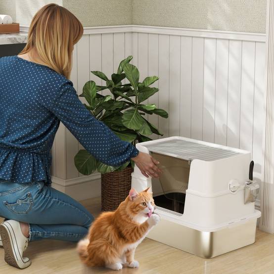 Maison de toilette chat acier inoxydable grand espace anti-odeur 60x40cm gris - ComfortXL Outdoor Living - Image 1
