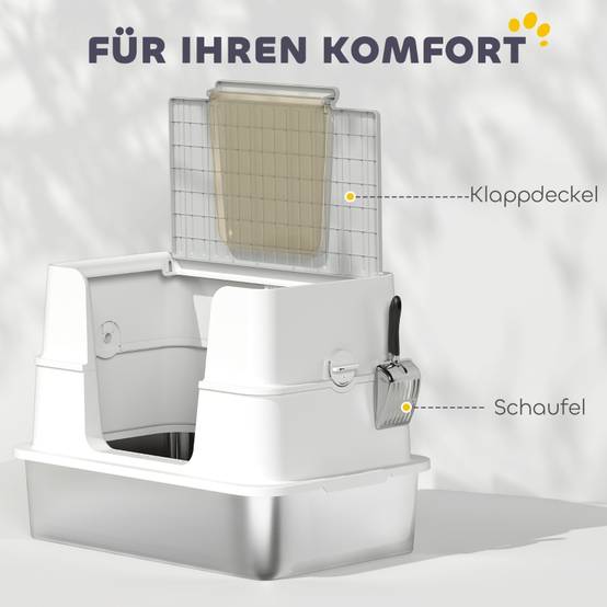 Maison de toilette chat acier inoxydable grand espace anti-odeur 60x40cm gris - ComfortXL Outdoor Living - Image 7