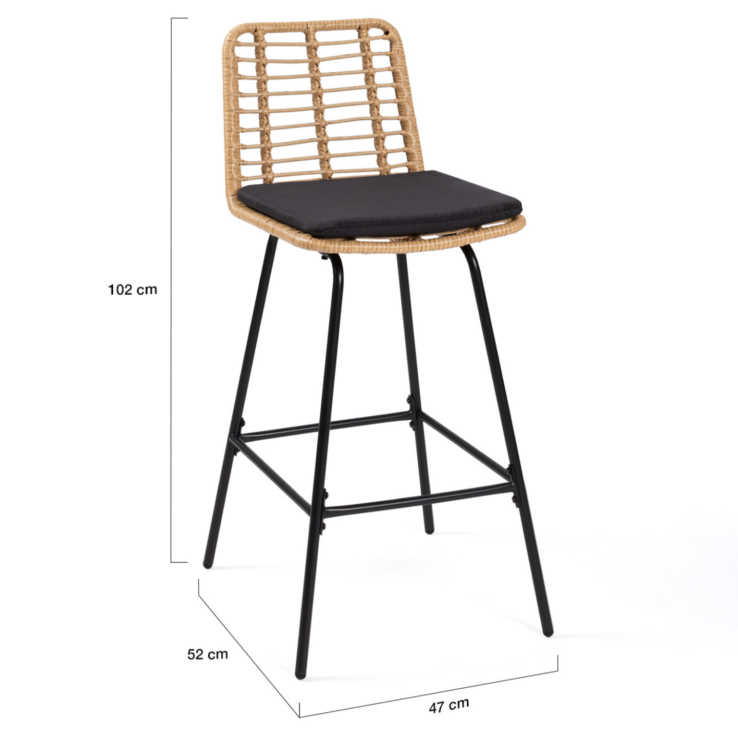 Lot de 2 tabourets de bar SUMMER effet rotin pied métal noir - Image 6