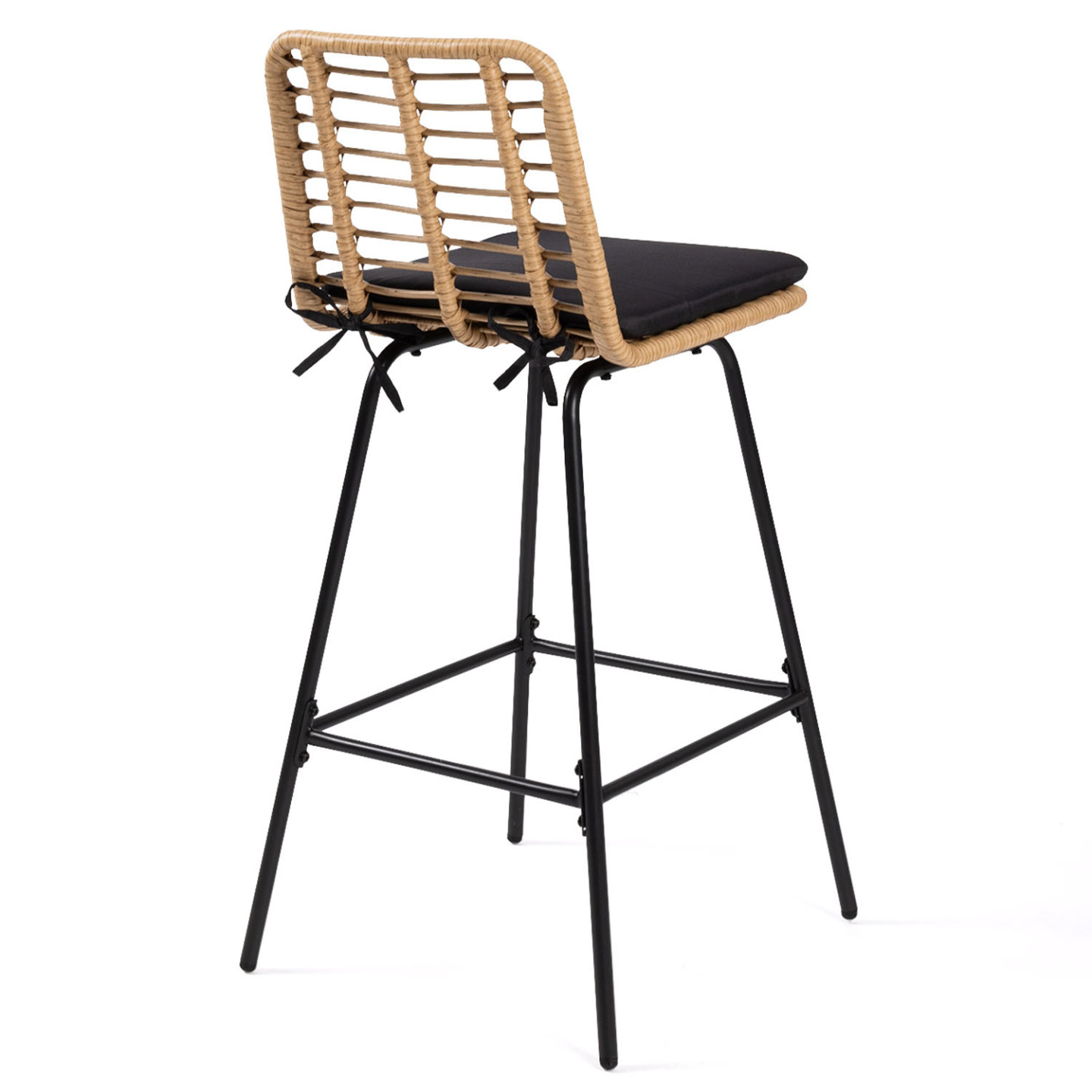 Lot de 2 tabourets de bar SUMMER effet rotin pied métal noir - Image 5
