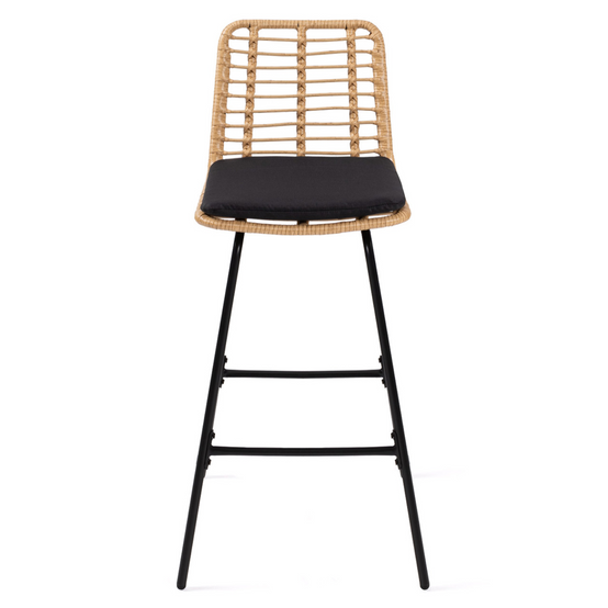 Lot de 2 tabourets de bar SUMMER effet rotin pied métal noir - Image 3
