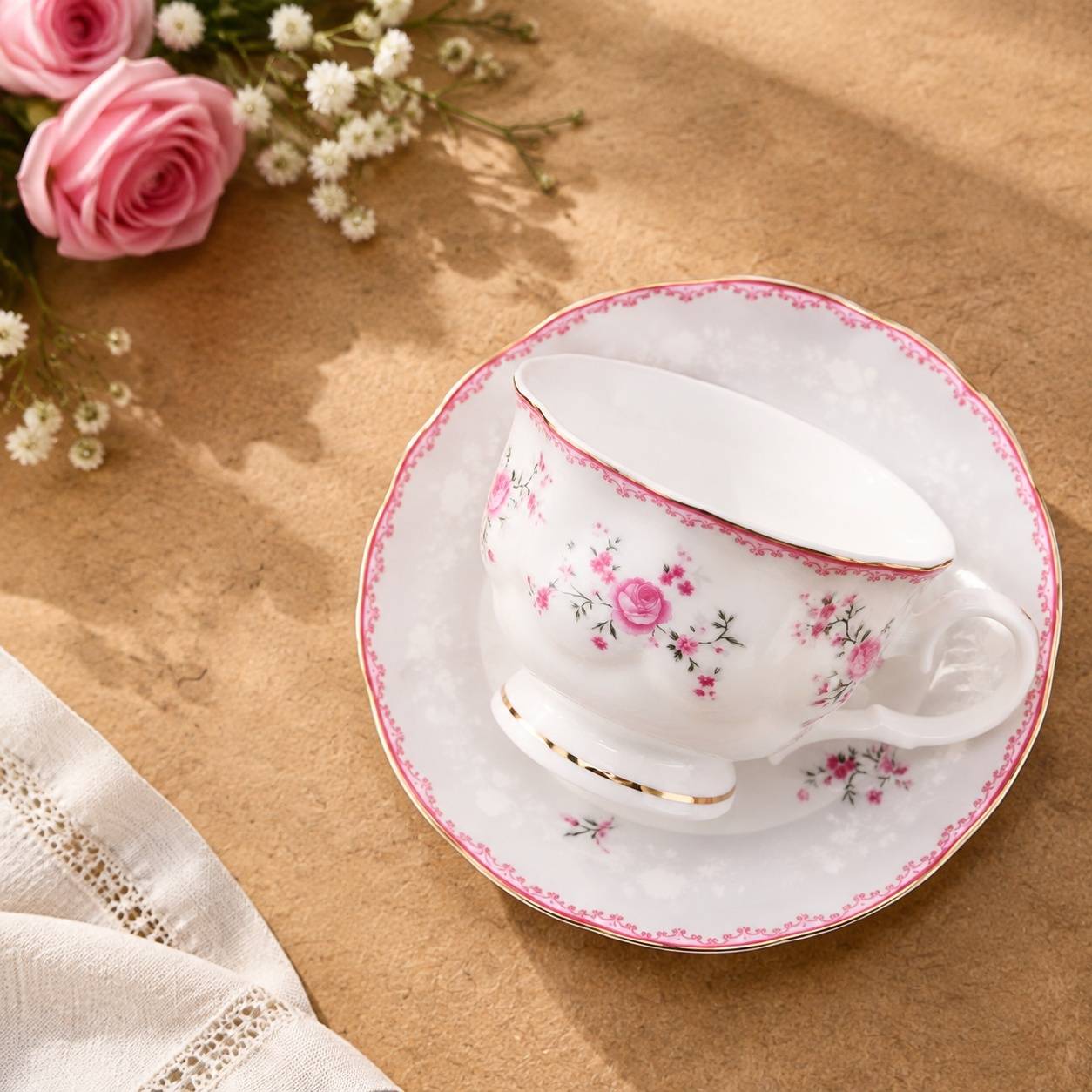 Service à Thé en Porcelaine 6 Personnes Rouge avec Théière et Accessoires - Image 3