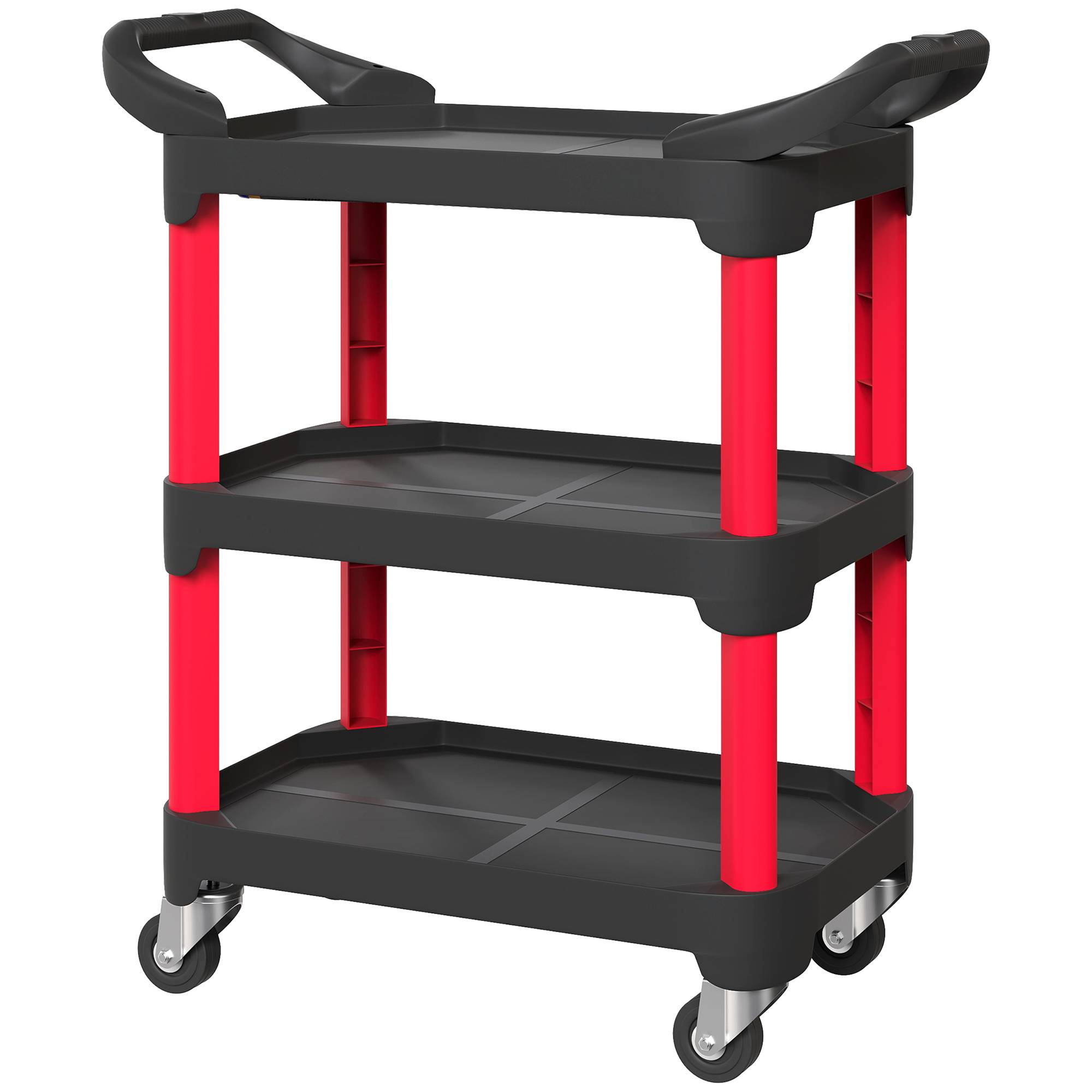 Sans Marque - Chariot à outils à 3 niveaux, poignées latérales, roulettes, plastique, noir - Image 2