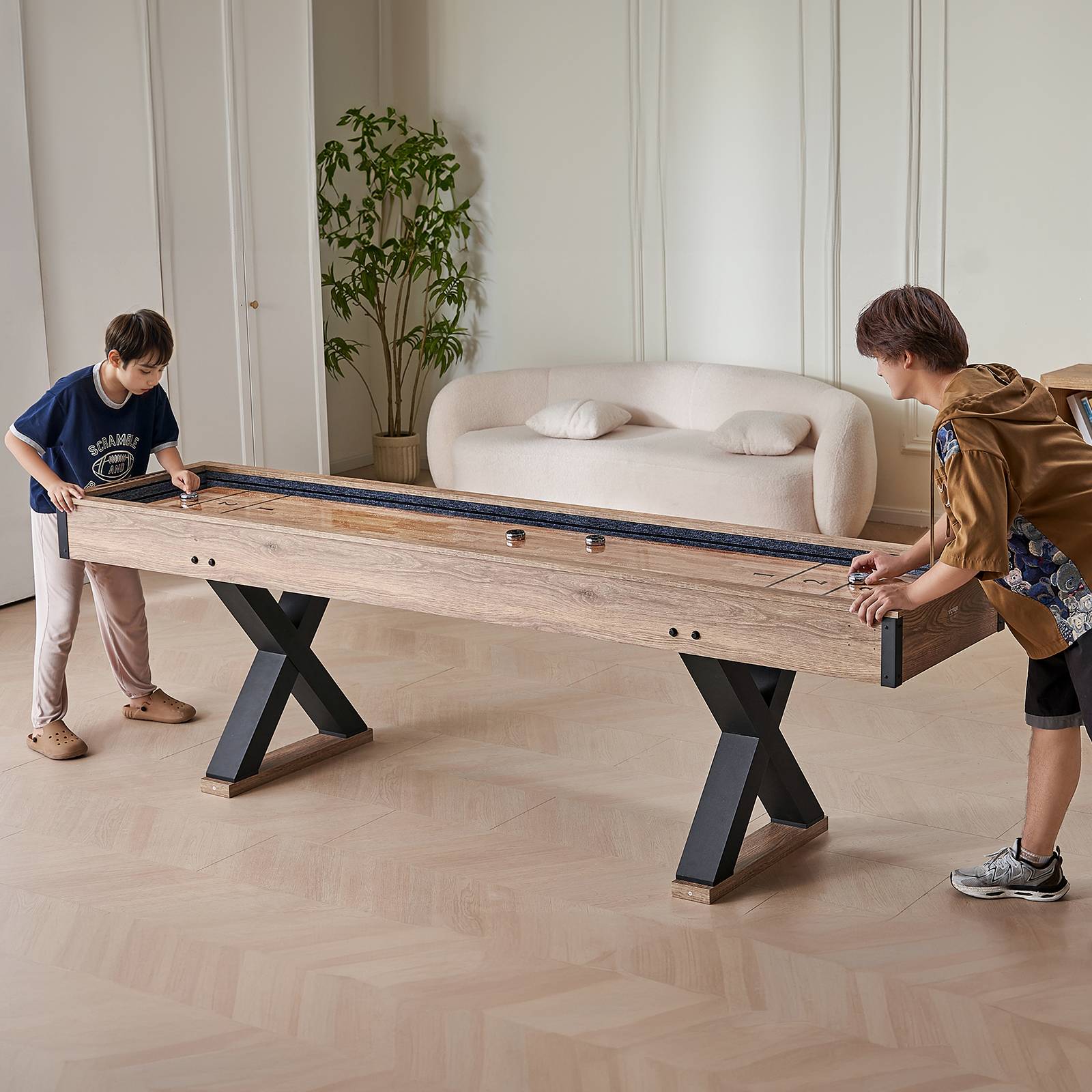 Vevor - VEVOR Table jeu palets 9 pieds, 2-en-1 palets/quilles. Résiste rayures, 8 palets, cire, brosse. - Image 8