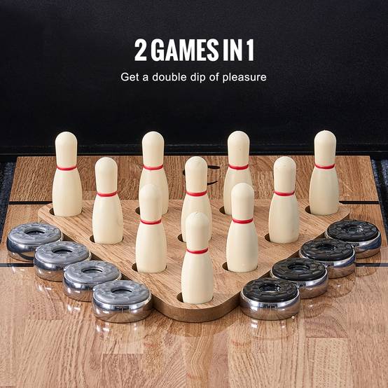 Vevor - VEVOR Table jeu palets 9 pieds, 2-en-1 palets/quilles. Résiste rayures, 8 palets, cire, brosse. - Image 3