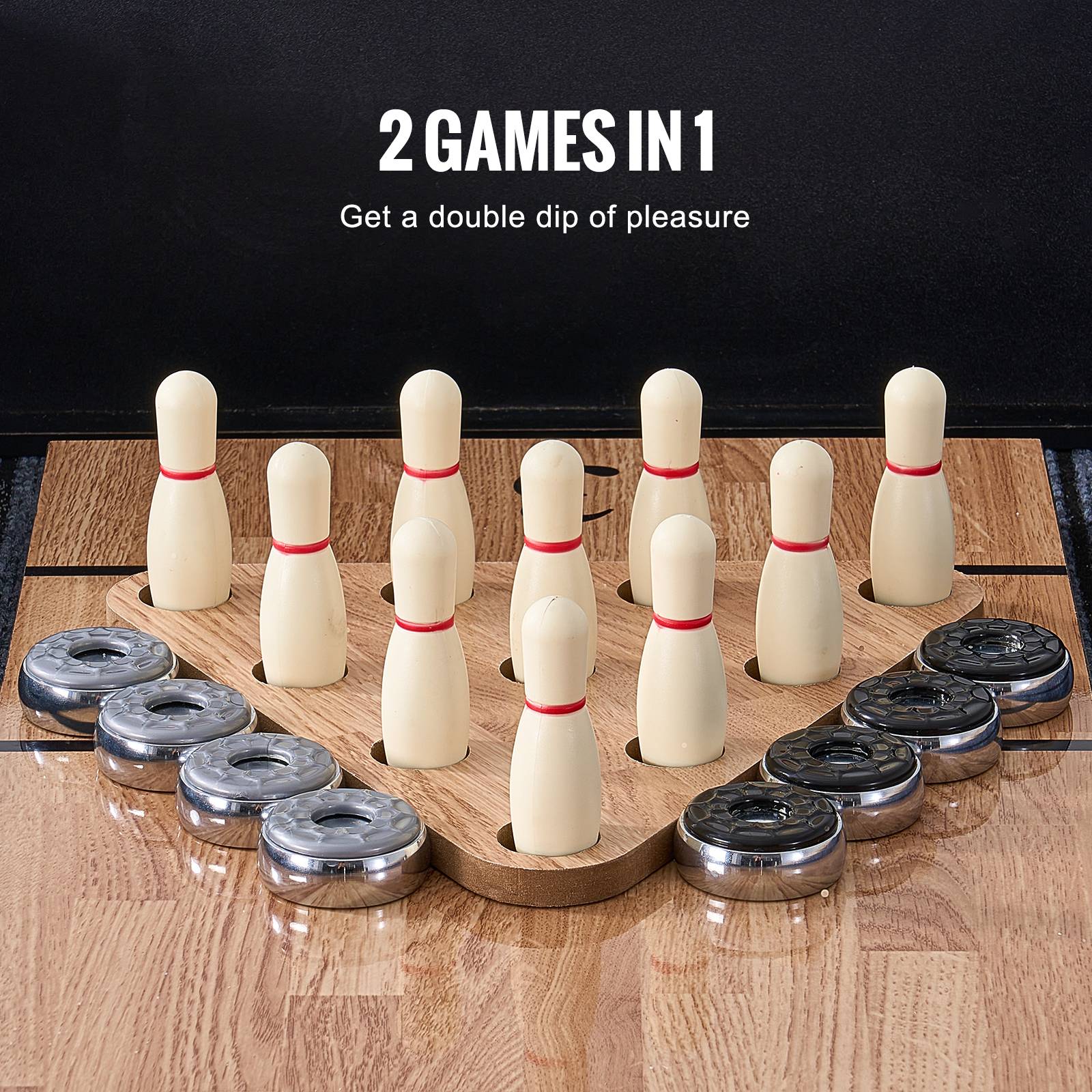 Vevor - VEVOR Table jeu palets 9 pieds, 2-en-1 palets/quilles. Résiste rayures, 8 palets, cire, brosse. - Image 3