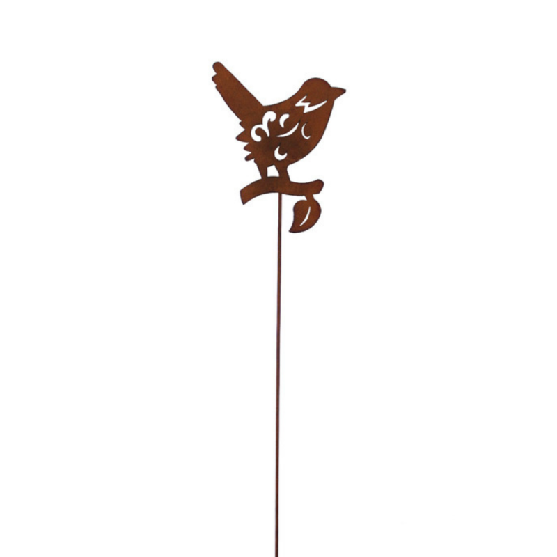 Fleur - Oiseau en métal sur tuteur - Déco de jardin 80cm - Fleur