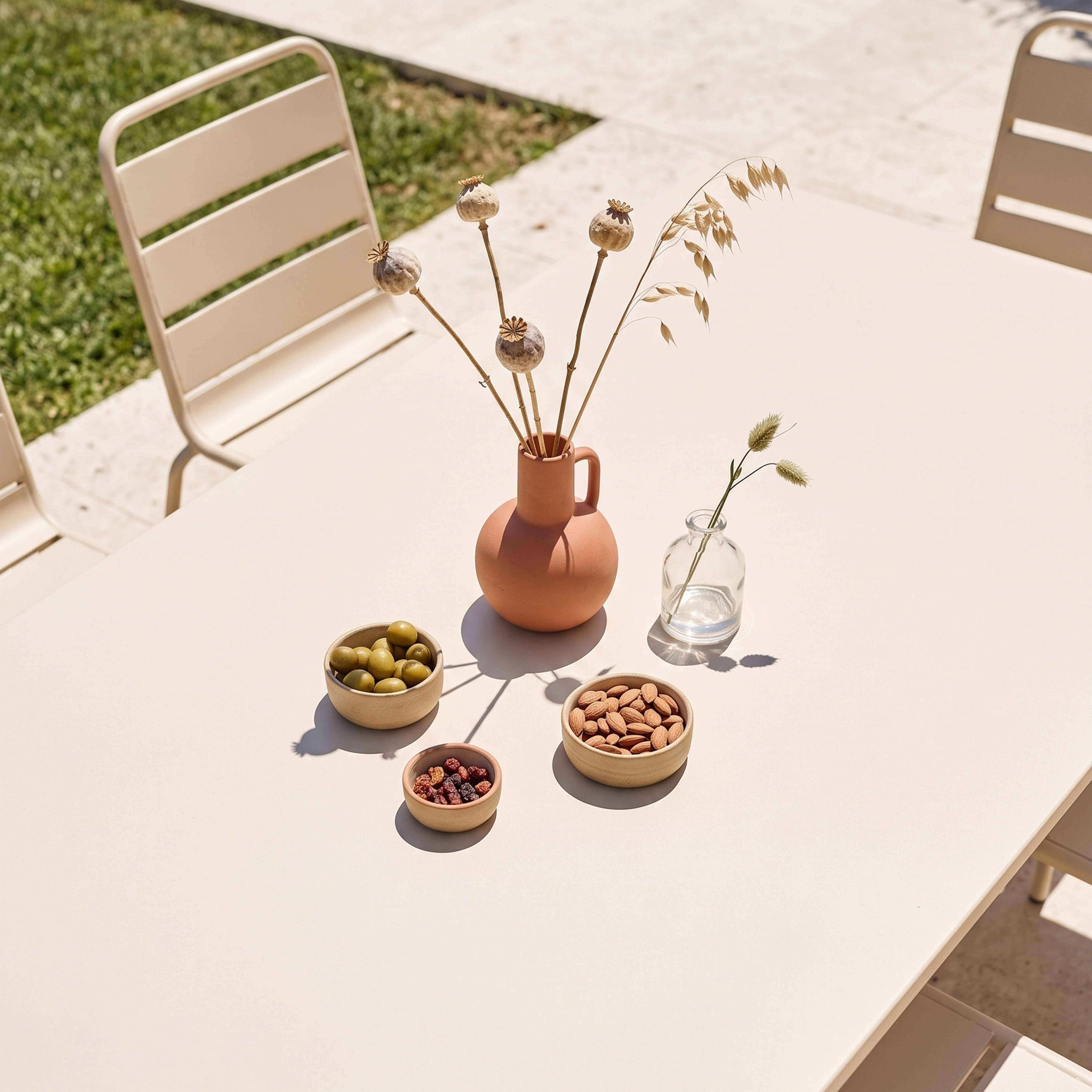 Oviala - Ensemble table de jardin et 6 chaises en métal ivoire Palavas - Oviala - Imagen 3