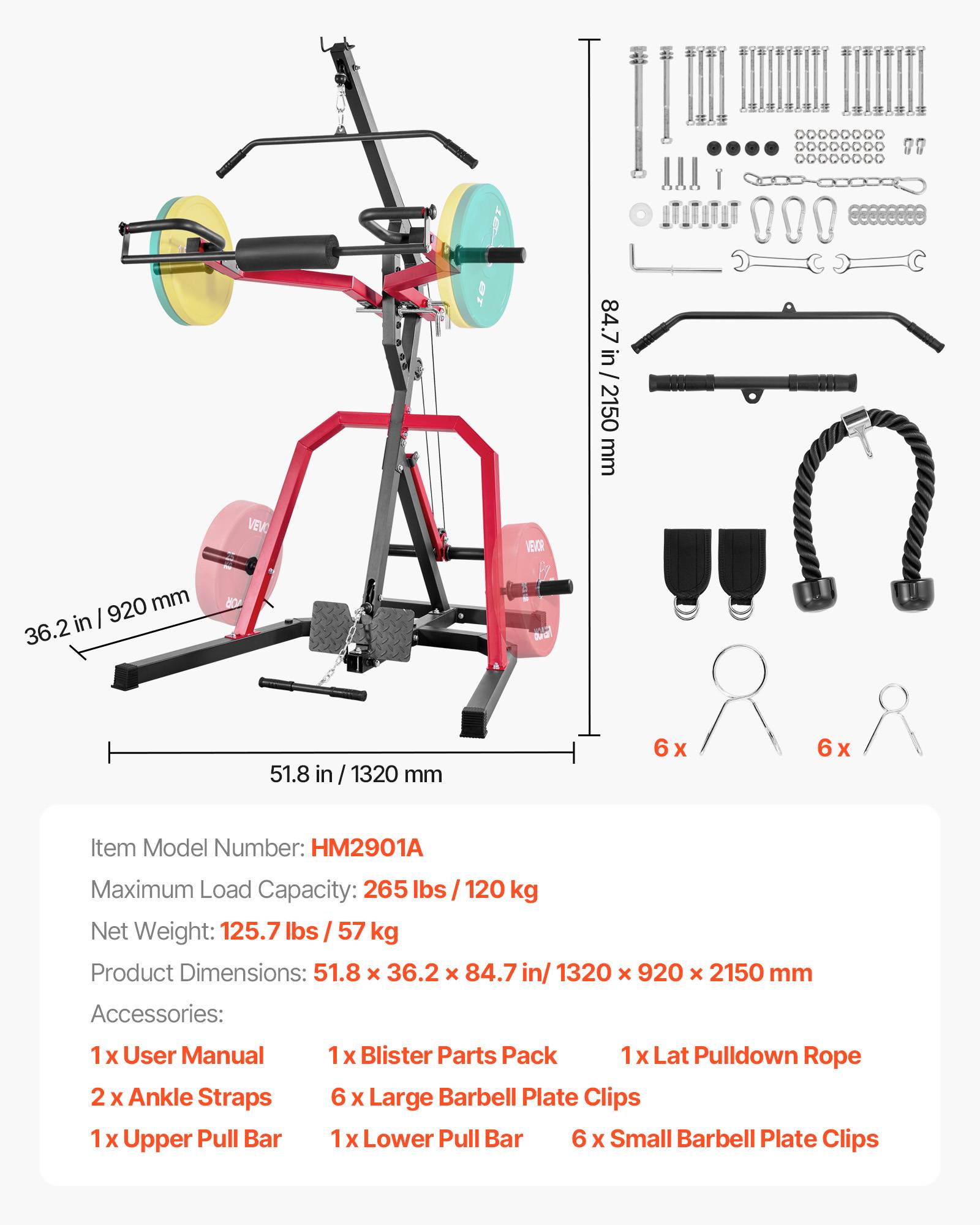 Vevor - VEVOR station de musculation à levier pour squats, tirage latéral et poulie basse 2:1, entraînement complet du corps à domicile - Image 6