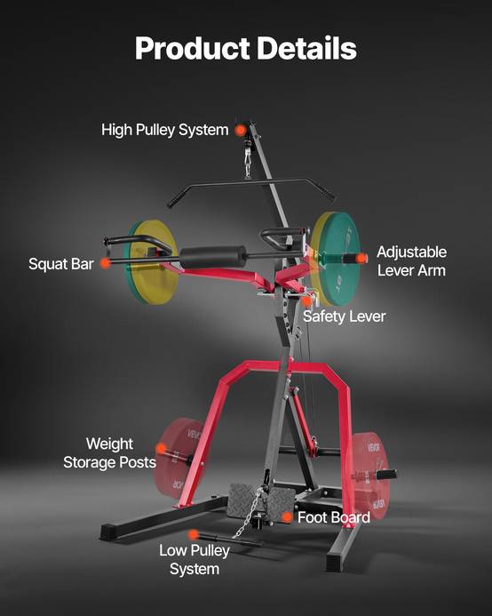 Vevor - VEVOR station de musculation à levier pour squats, tirage latéral et poulie basse 2:1, entraînement complet du corps à domicile - Image 7