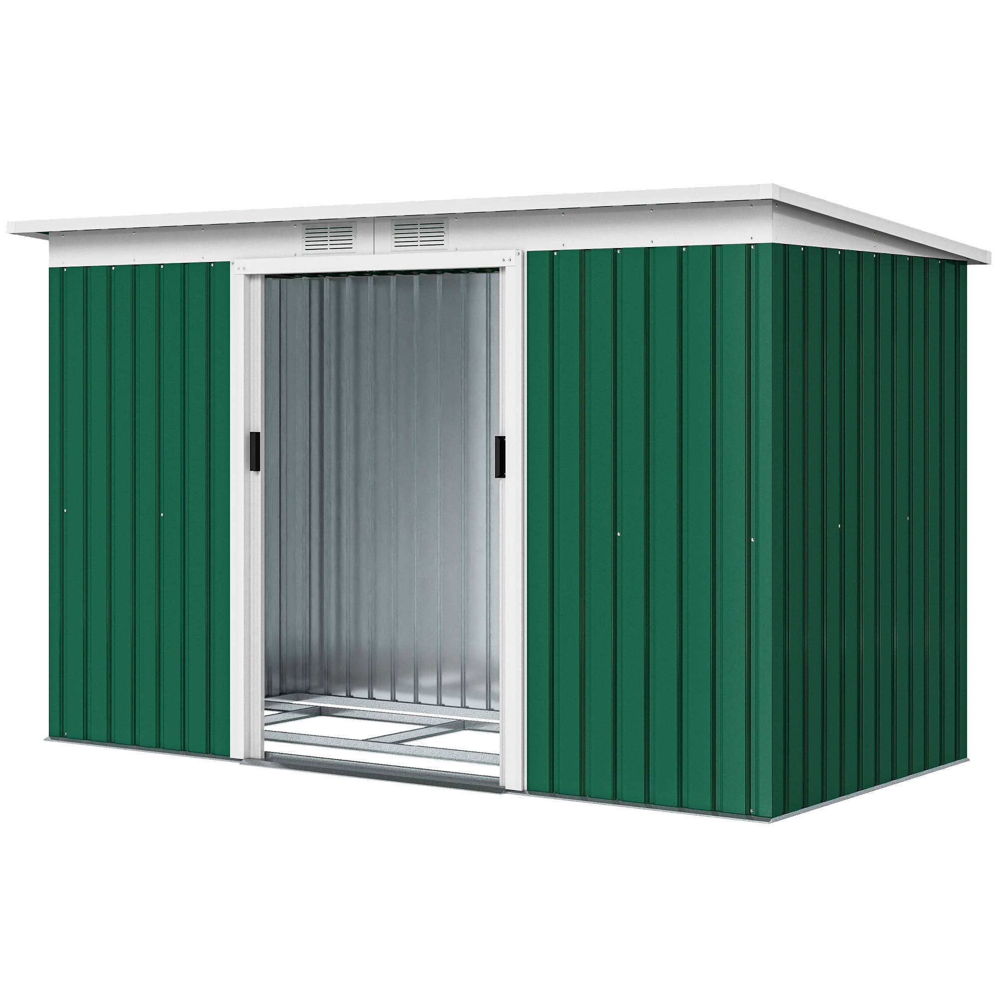 Abri de jardin 280 x 130 x 172 cm, en métal, vert olive, pour le rangement des outils d'extérieur - Image 2