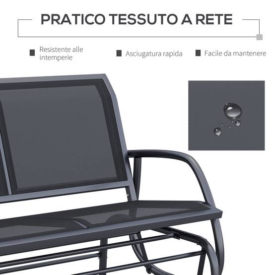 Banc balançoire de jardin 2 places métal et tissu maille respirante, 120x70x85cm, noir - Image 7