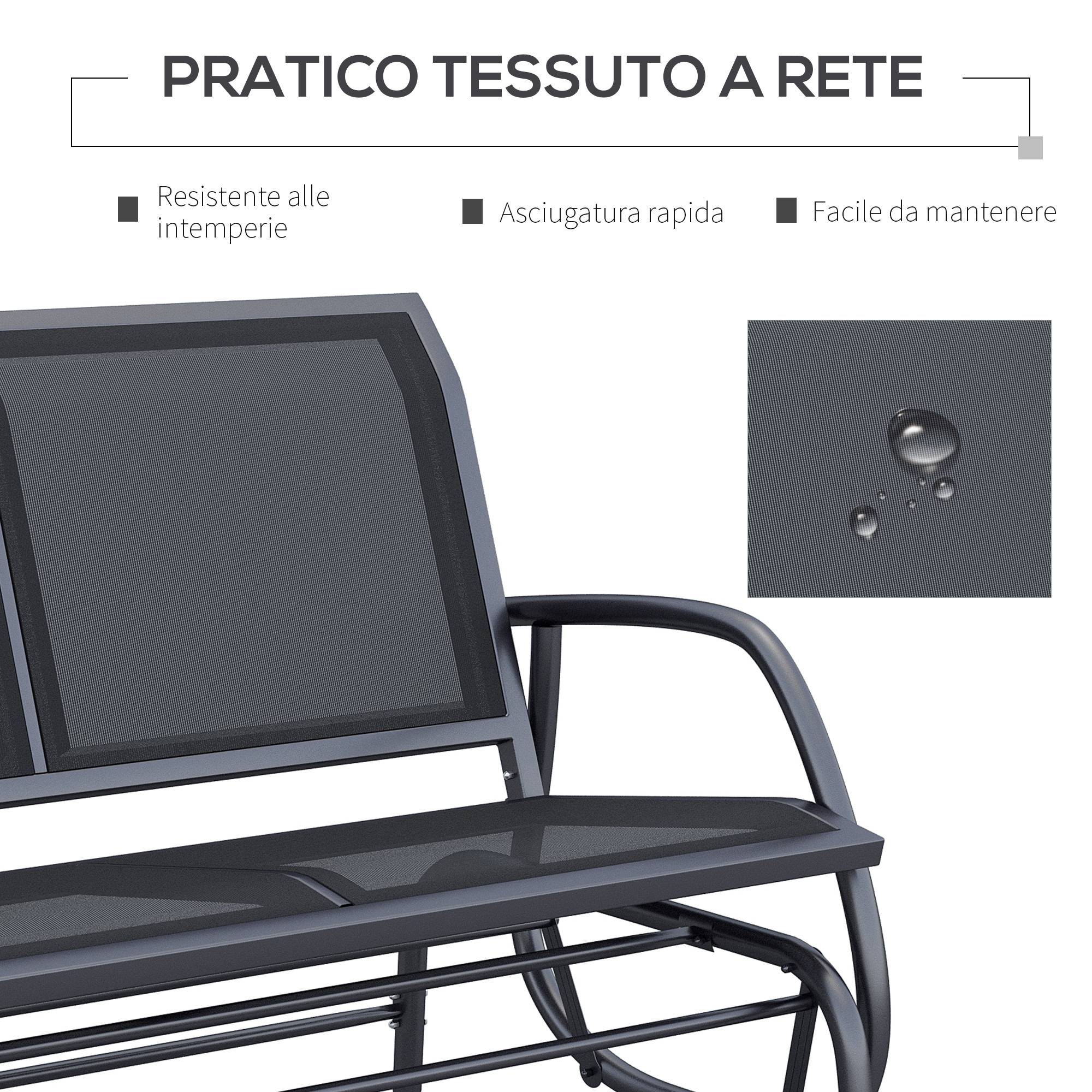 Banc balançoire de jardin 2 places métal et tissu maille respirante, 120x70x85cm, noir - Image 7