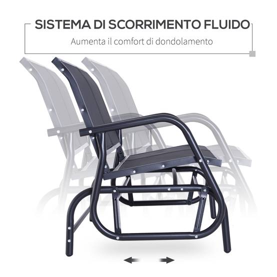 Banc balançoire de jardin 2 places métal et tissu maille respirante, 120x70x85cm, noir - Image 6