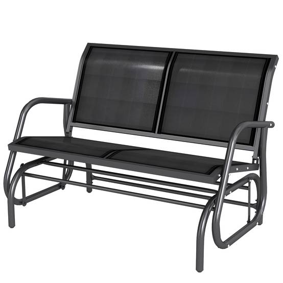 Banc balançoire de jardin 2 places métal et tissu maille respirante, 120x70x85cm, noir - Image 2