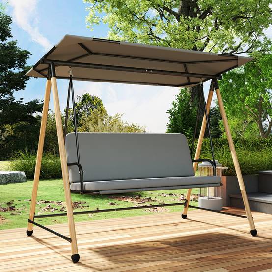 Balancelle de Jardin 3 Places Acier Terrasse Toit Ajustable Gris - ComfortXL Outdoor Living - Image 10
