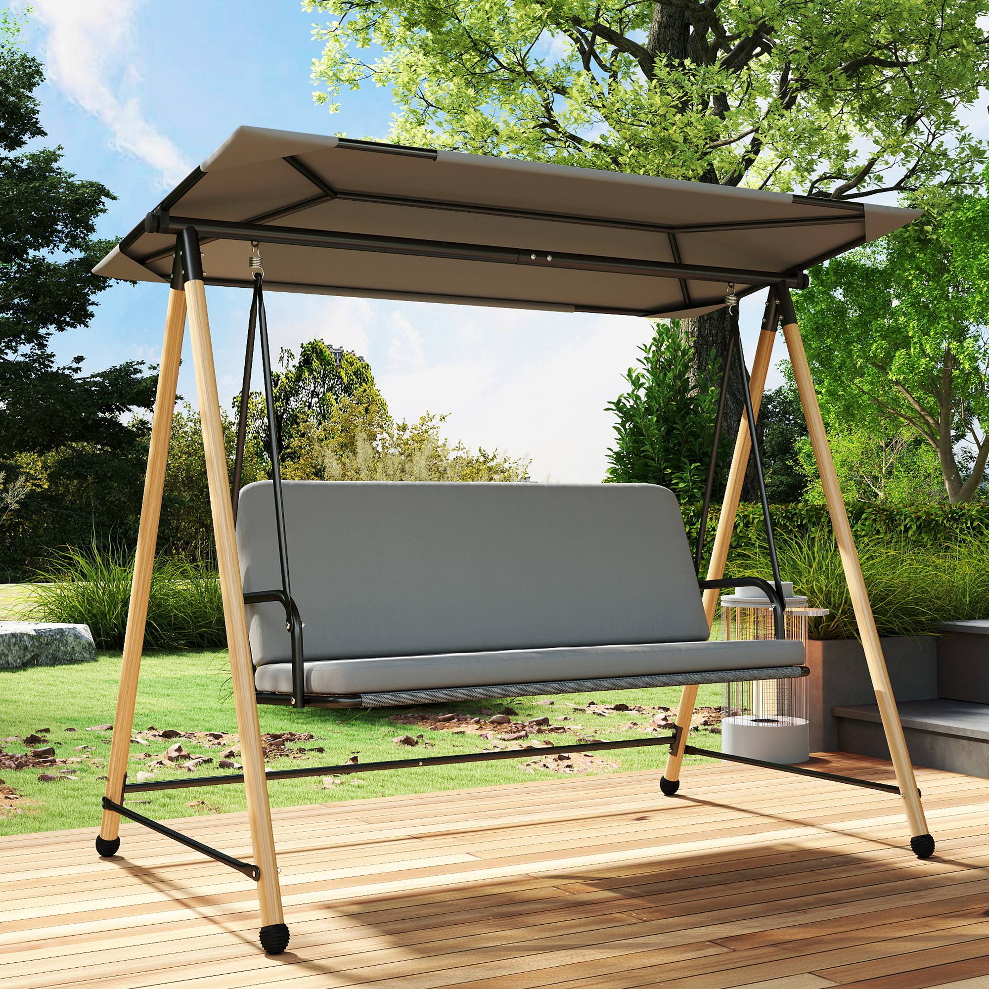 Balancelle de Jardin 3 Places Acier Terrasse Toit Ajustable Gris - ComfortXL Outdoor Living - Image 10