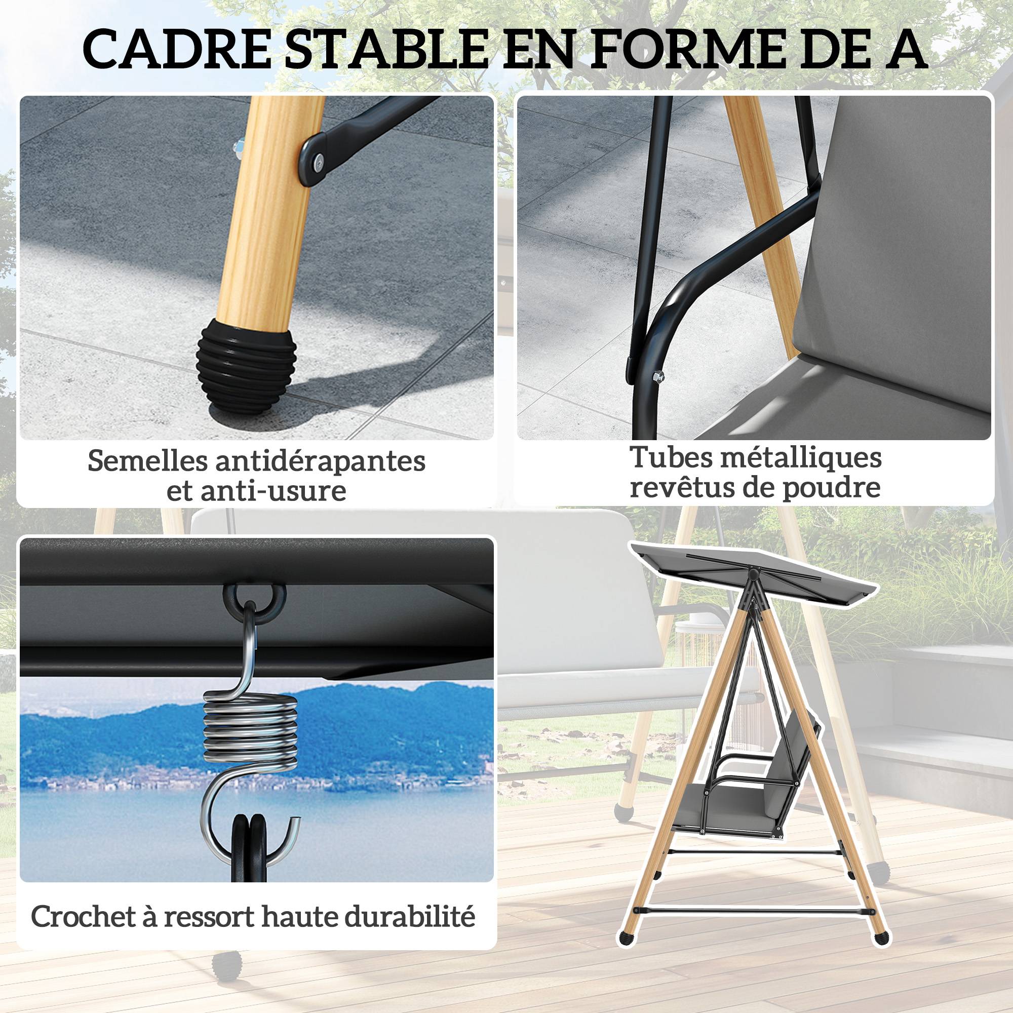 Balancelle de Jardin 3 Places Acier Terrasse Toit Ajustable Gris - ComfortXL Outdoor Living - Image 8