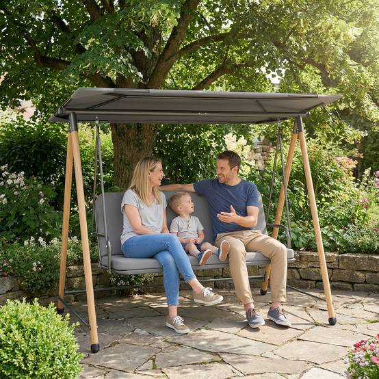 Balancelle de Jardin 3 Places Acier Terrasse Toit Ajustable Gris - ComfortXL Outdoor Living - Image 4