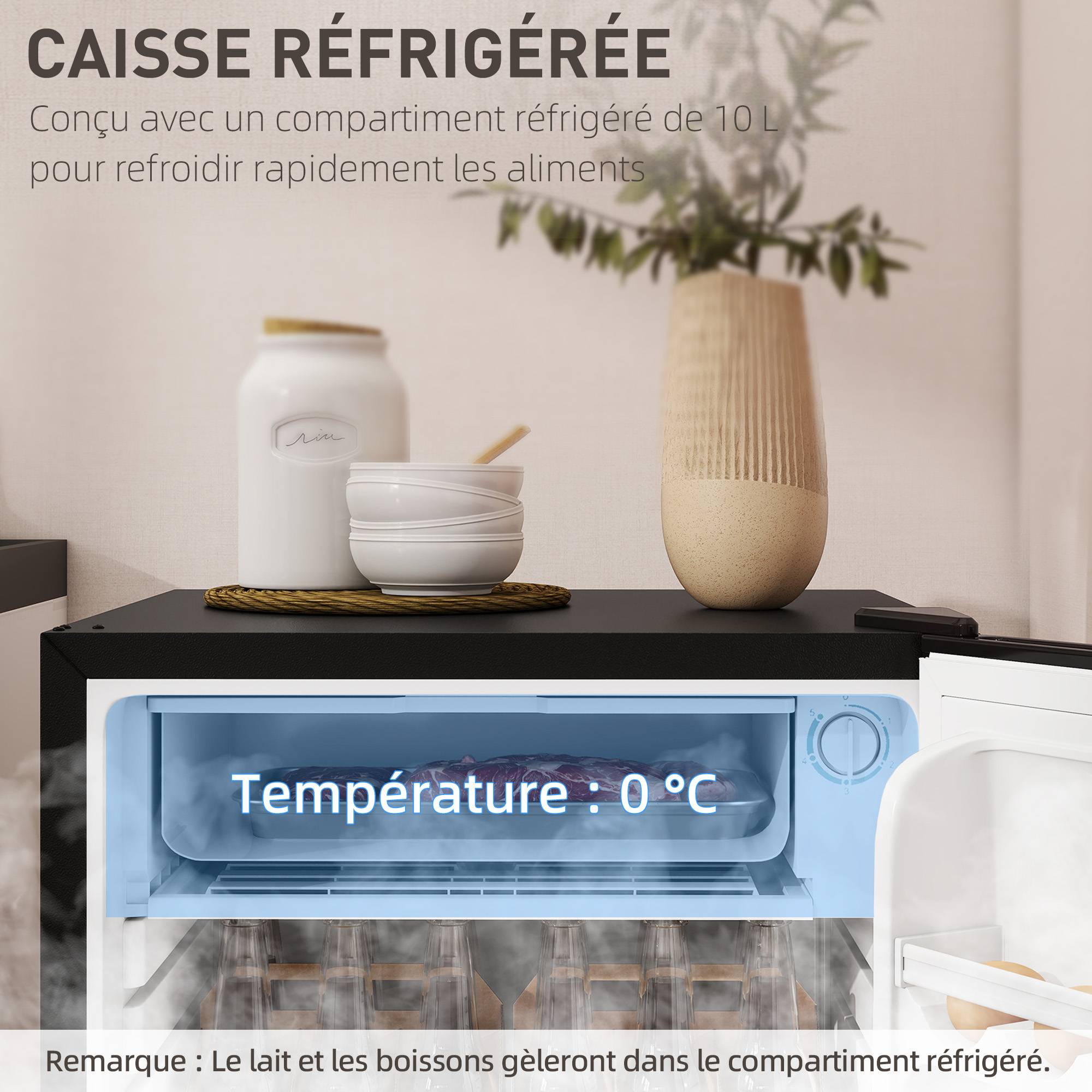 Petit réfrigérateur congélateur 91L étagères modulables sous comptoir, 47,5x44,2x84cm, noir - Image 7