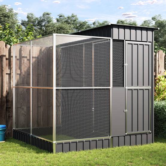 Volière Compacte Acier Galvanisé Oiseaux 209x203cm Argent - ComfortXL Outdoor Living - Image 1