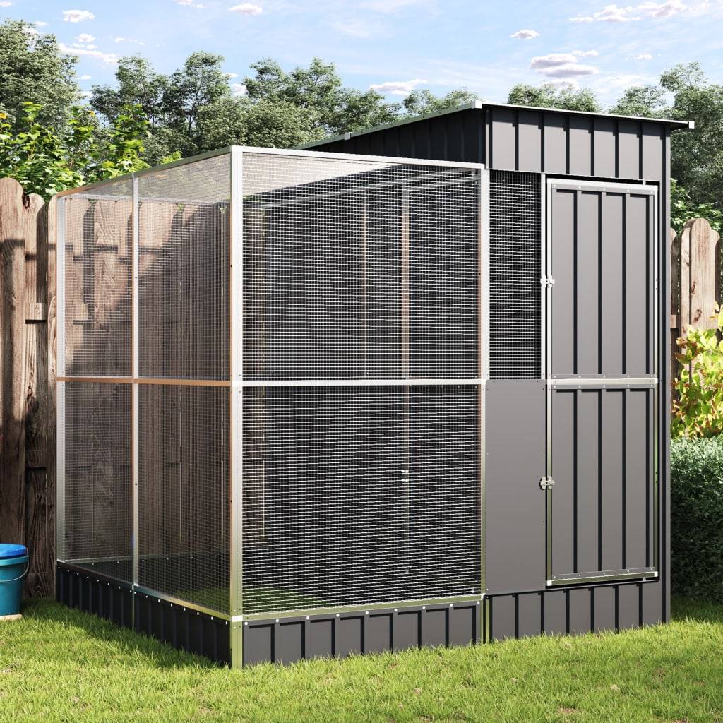 Volière Compacte Acier Galvanisé Oiseaux 209x203cm Argent - ComfortXL Outdoor Living