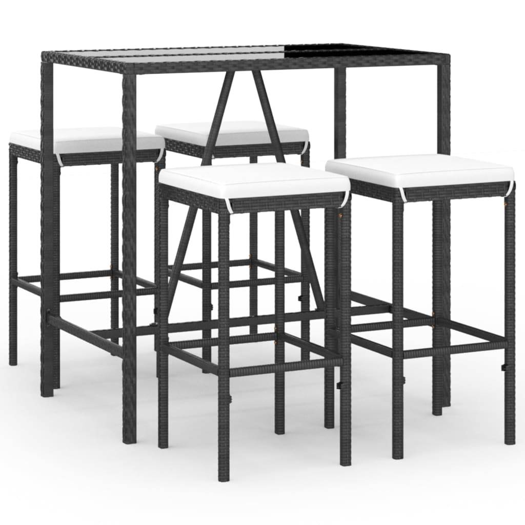 Helloshop26 - Ensemble de bar de jardin 5 pièces avec coussins noir poly rotin - Imagen 1