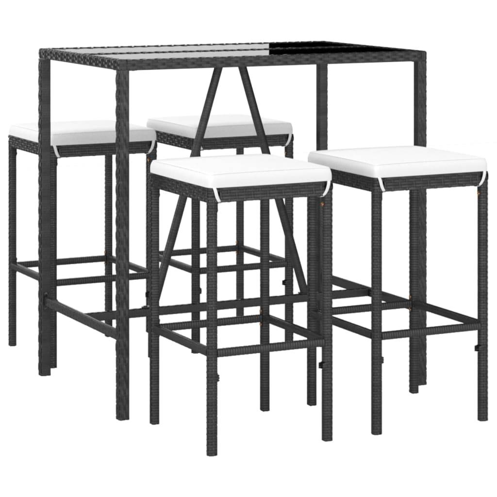 Helloshop26 - Ensemble de bar de jardin 5 pièces avec coussins noir poly rotin - Imagen 2