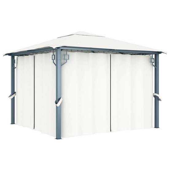Tonnelle Aluminium Acier avec Rideaux et Moustiquaires Anti-UV pour Jardin Crème 3x3 m – ComfortXL Outdoor Living - Image 1