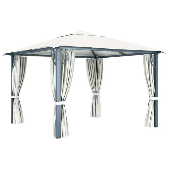 Tonnelle Aluminium Acier avec Rideaux et Moustiquaires Anti-UV pour Jardin Crème 3x3 m – ComfortXL Outdoor Living - Image 4