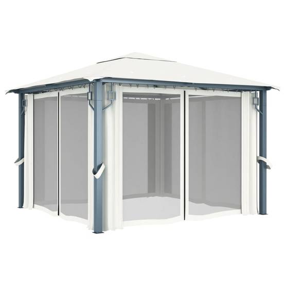Tonnelle Aluminium Acier avec Rideaux et Moustiquaires Anti-UV pour Jardin Crème 3x3 m – ComfortXL Outdoor Living - Image 3