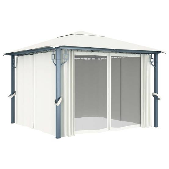 Tonnelle Aluminium Acier avec Rideaux et Moustiquaires Anti-UV pour Jardin Crème 3x3 m – ComfortXL Outdoor Living - Image 2
