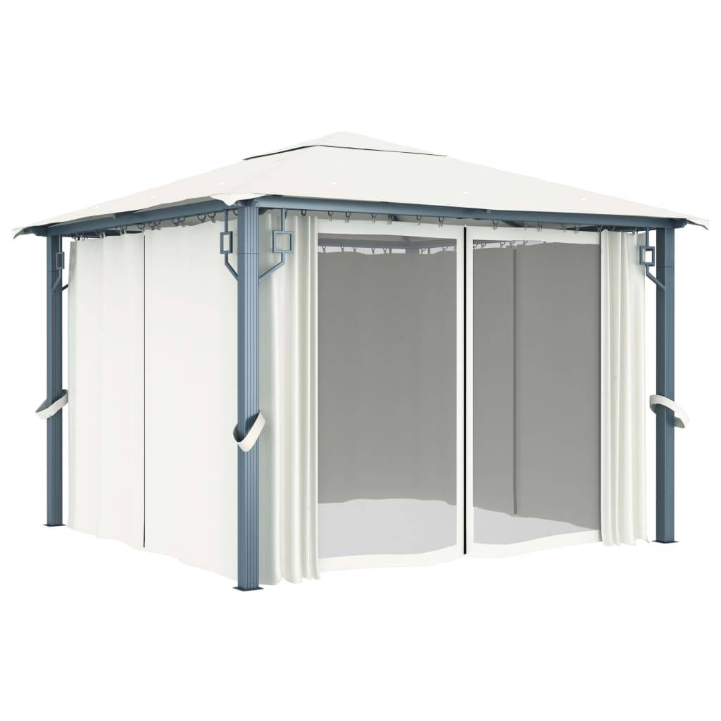 Tonnelle Aluminium Acier avec Rideaux et Moustiquaires Anti-UV pour Jardin Crème 3x3 m – ComfortXL Outdoor Living - Image 2
