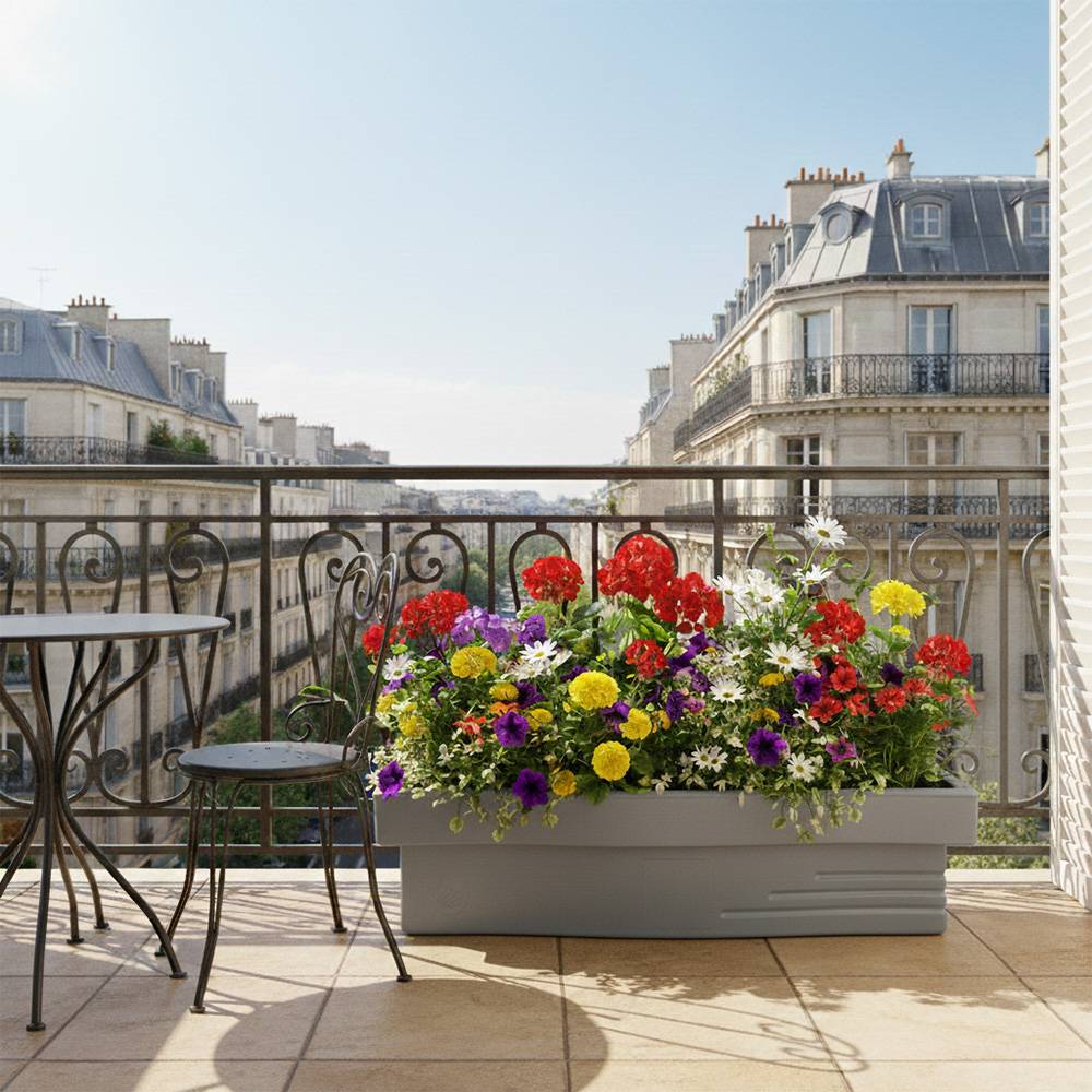 Jardinière design effet pierre 70l avec réserve d'eau-plast'up rotomoulage - Imagen 2