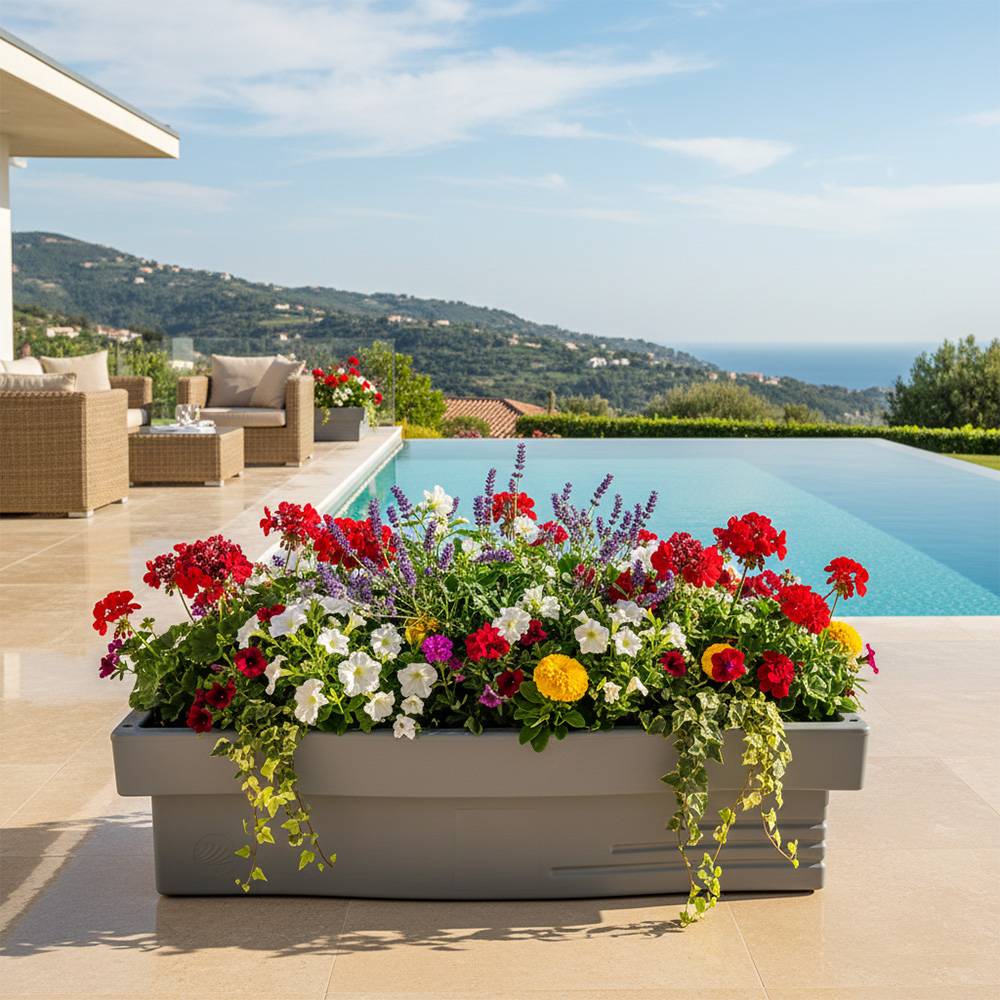 Jardinière design effet pierre 70l avec réserve d'eau-plast'up rotomoulage - Imagen 3